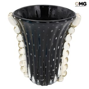 Vase Vulcano schwarz - Gold - Original Muranoglas OMG