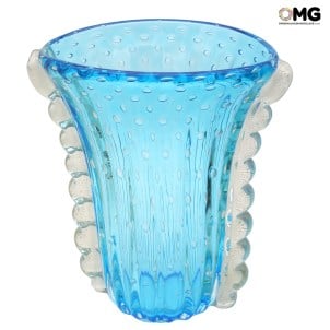 Vase Vulcano Hellblau - Gold - Original Muranoglas OMG