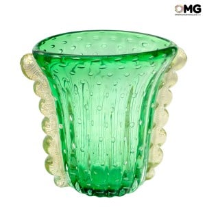 Vase Vulcano Grün - Gold - Original Muranoglas OMG