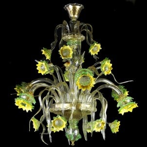 Araña Veneciana Girasoles con gorriones - Cristal de Murano original