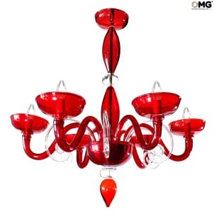 Venetian Chandelier Massimo red crystall - Pastorale - Murano Glass