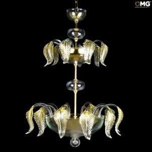 Venezianischer Kronleuchter - etrusco reines Gold 24kt - original Muranoglas - omg