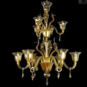 Venetian Chandelier Corvo Topaz 6+3 lights  - Murano Glass 