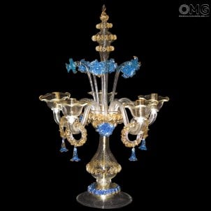 Tischlampe Flambeau - Blue Floral - Murano Glass - 5 Licht