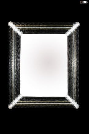 Fondaco - Preto e Dourado - Espelho Veneziano de Parede - Vidro Murano Original OMG