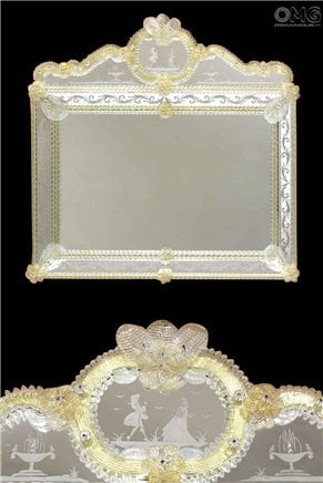 Amantes - Espelho veneziano de parede - Vidro Murano e 24 quilates de ouro