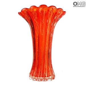 Vaso de flores - vermelho e dourado - vidro original de Murano OMG