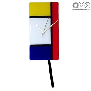 Montre Pendule Mondrian - Horloge Murale - Verre de Murano Original