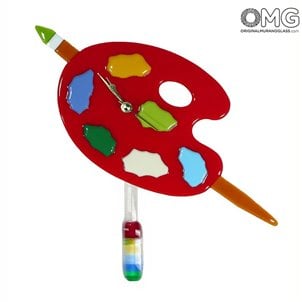 wall_clock_watch_murano_glass_painter_palette_red