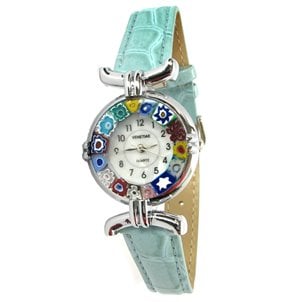 腕時計ミルフィオリ-アクアマリンストラップ-オリジナルムラーノガラスOMG