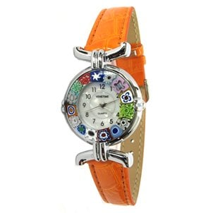 Montre-bracelet Millefiori - bracelet orange et boîtier chromé - Verre de Murano d'origine OMG