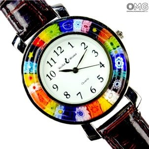 Relógio Unissex - Preto e Millefiori - Vidro Murano Original OMG