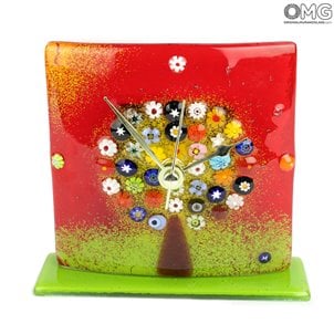 Der Baum des Lebens - Uhr mit Sockel - Murano Glasuhr Millefiori