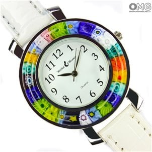 中性手錶-白色和Millefiori-原裝Murano Glass OMG