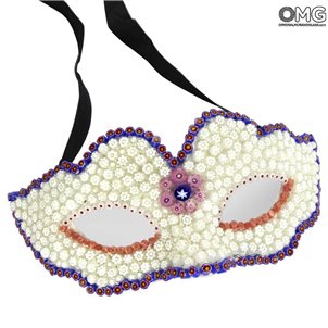 Karneval Millefiori Venezianische Maske - Weiß - Muranoglas