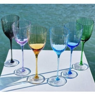 Lot de 6 verres à vin et eau en verre de Murano original : :  Cuisine et Maison