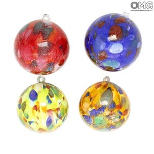 Set of 4 Christmas Ball - Spots Fantasy with Gold - Murano Glass Xmas