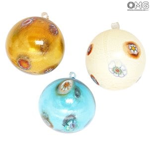 Juego de 3 bolas de Navidad - Fantasía Millefiori con oro - Navidad de cristal de Murano