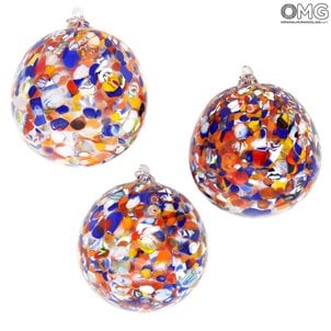 Juego de 3 bolas de Navidad - Fantasía Millefiori con oro - Clon de Navidad de cristal de Murano