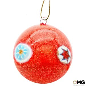 聖誕球-紅色Millefiori幻想-Murano玻璃聖誕節