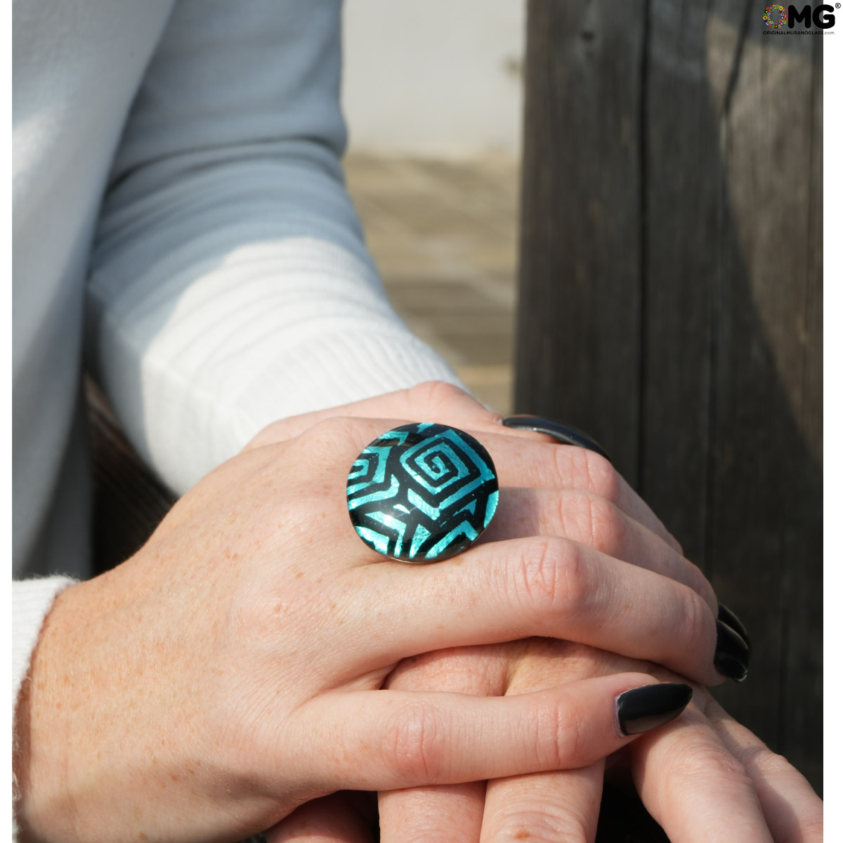 Ring Round Charming Smerald Original Murano Glass OMG