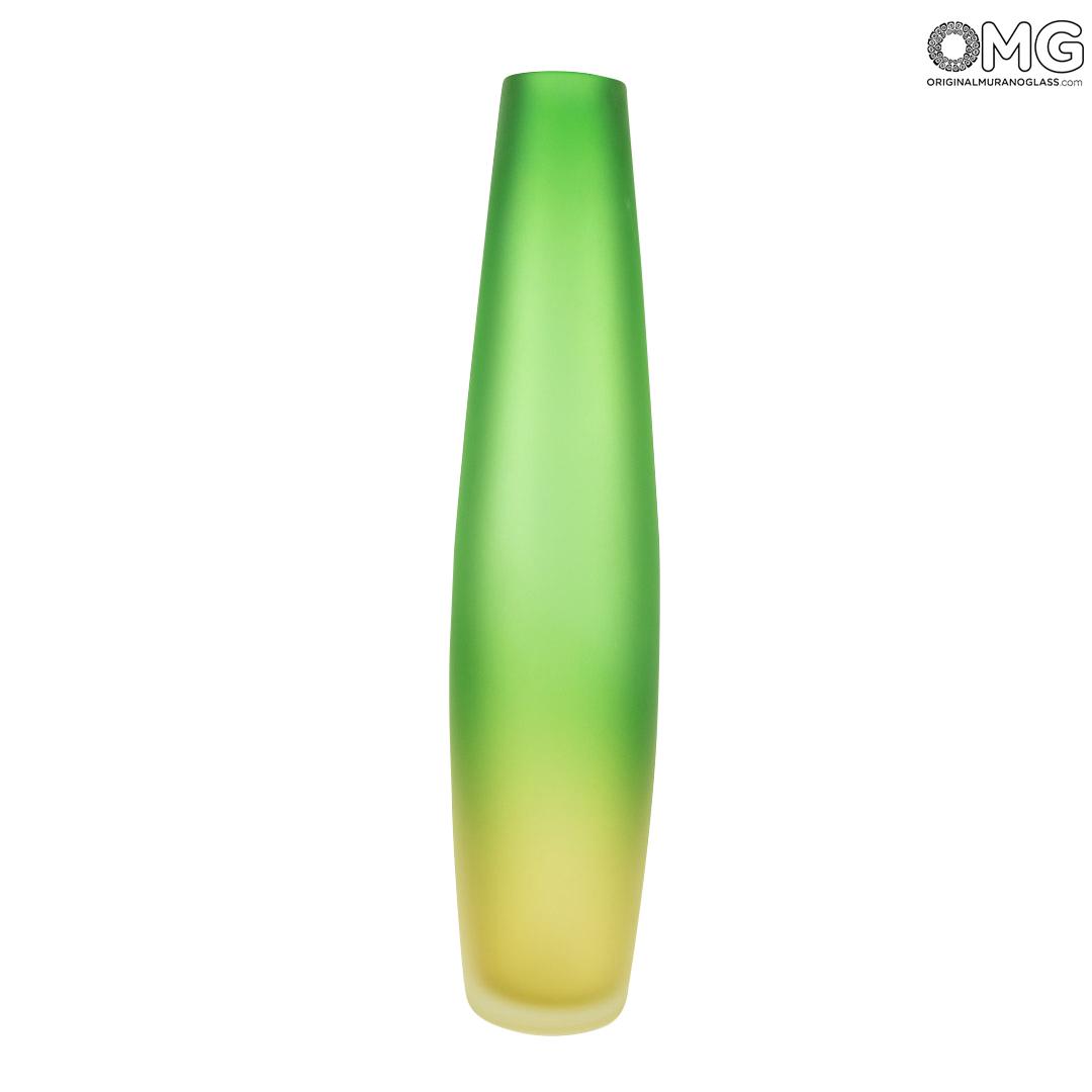 Blown Bamboo Vase Green And Yellow Original Murano Glass Omg