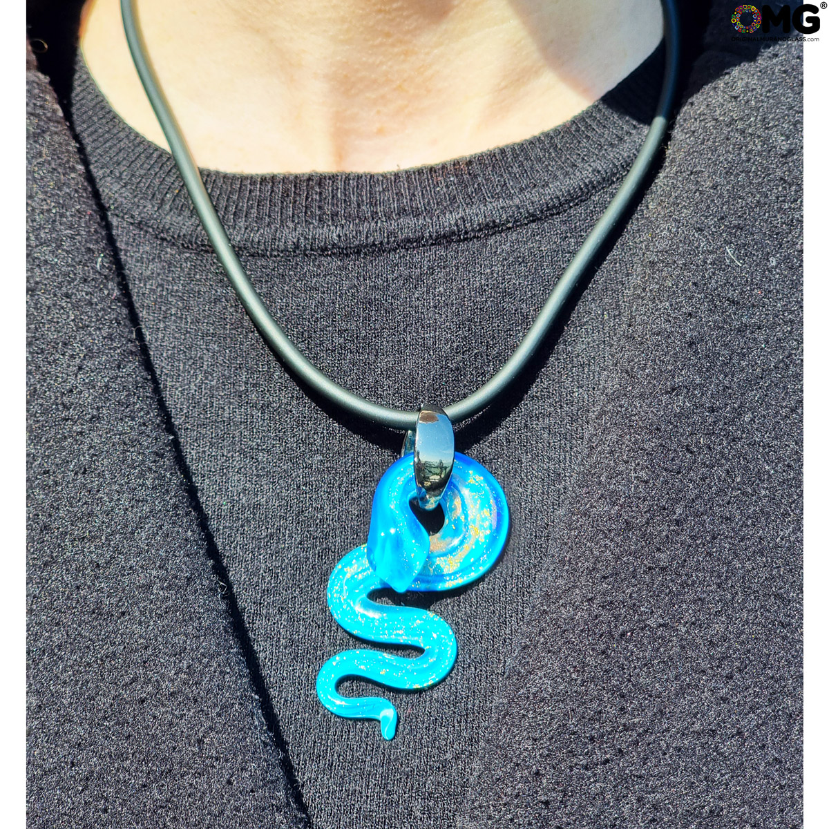 Snake pendant - Blue - Original Murano Glass