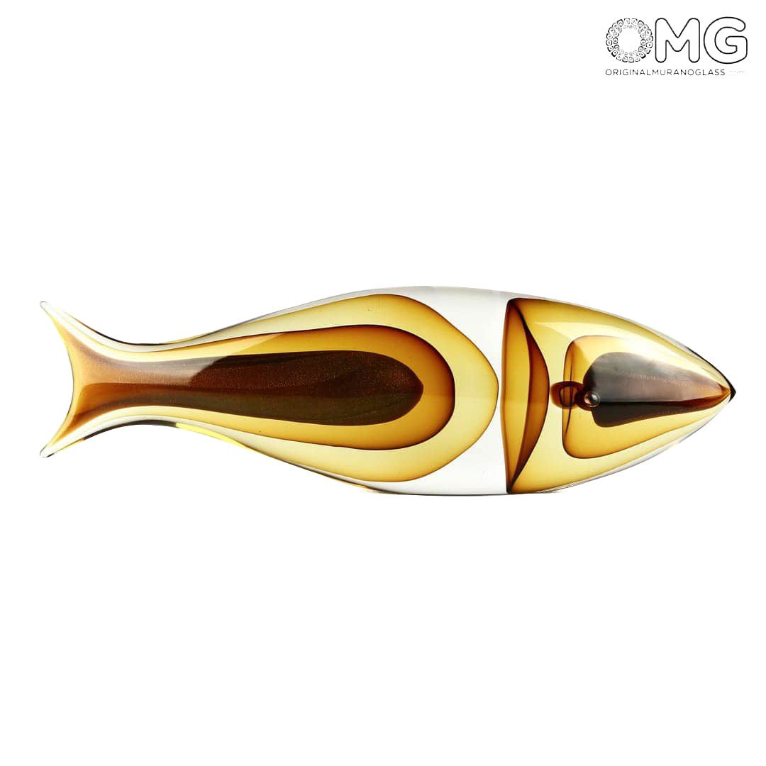 魚の抽象的な彫刻 琥珀色 オリジナルのムラーノグラス