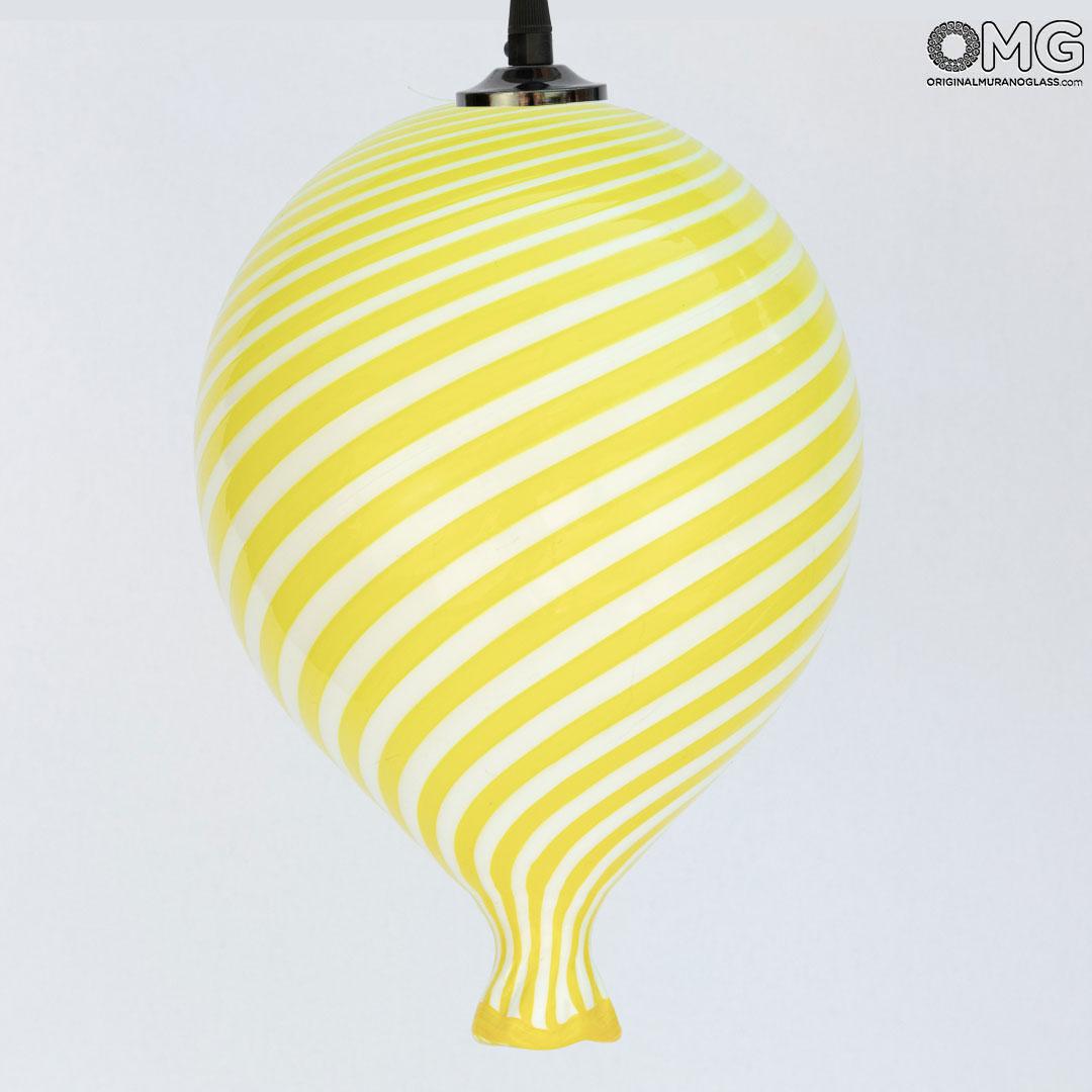 Hanging Lamp Balloon Twisted Yellow Original Murano Glass