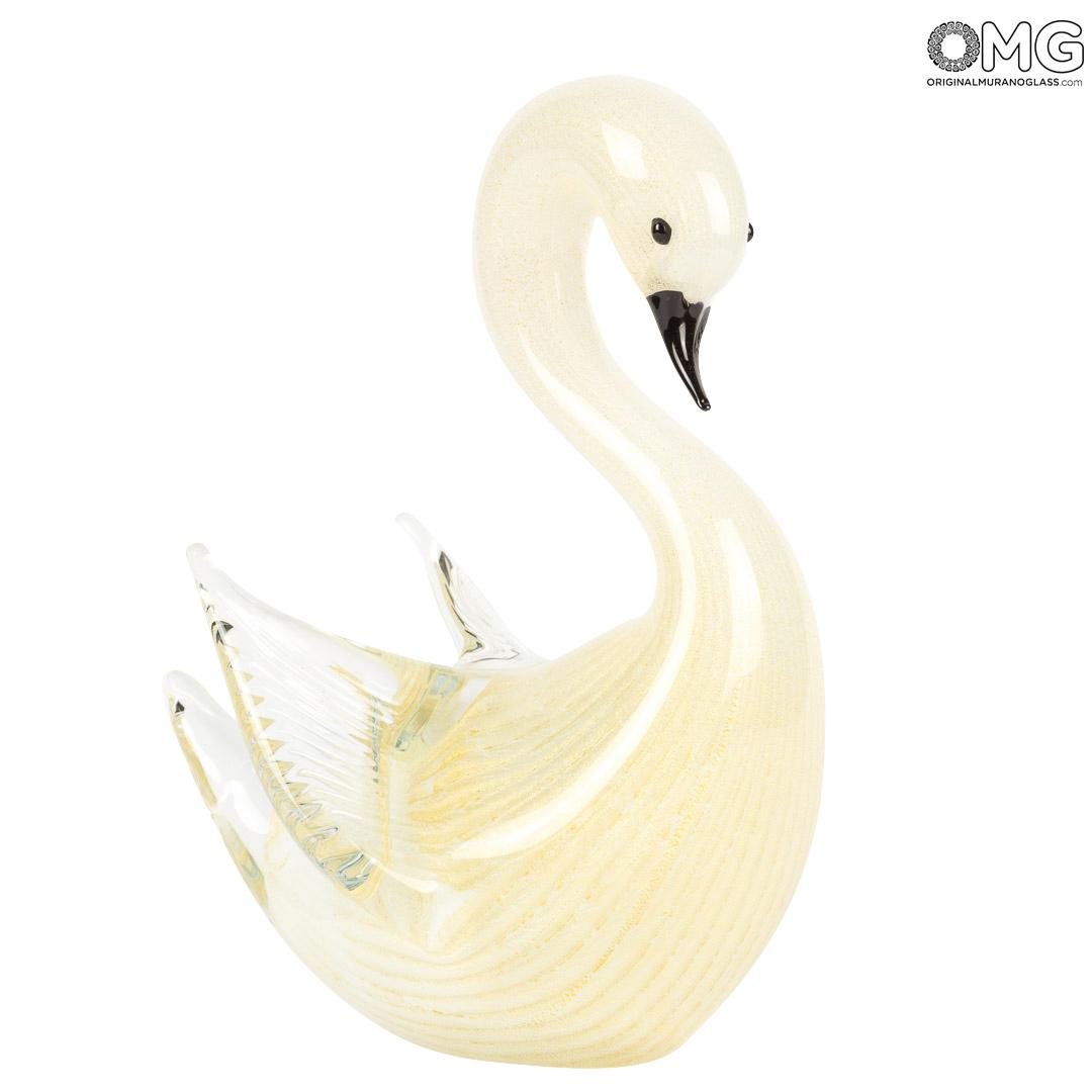 Swan Figurine With Pure Gold Original Murano Glass