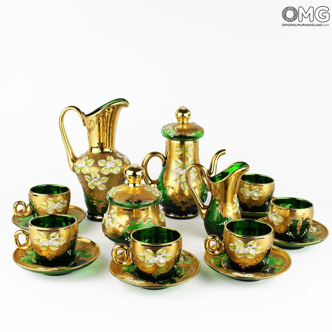 Trefuochi Tea Cups Set Green Original Murano Glass Omg
