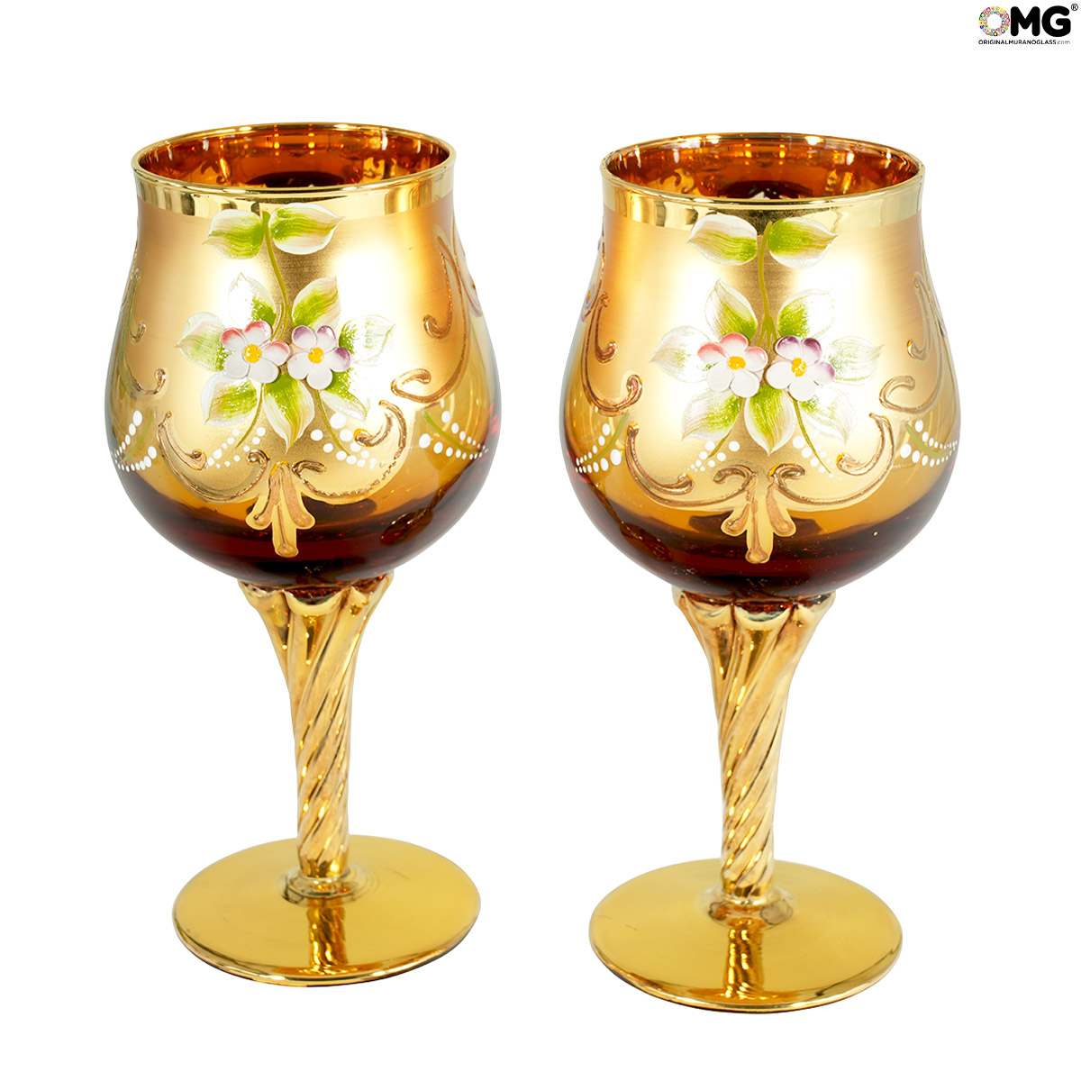 Set of 2 Amber Wine Glasses