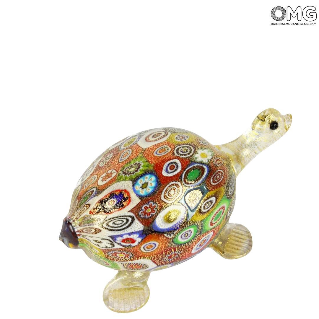 GlassOfVenice Murano Glass Golden Quilt Millefiori Turtle 