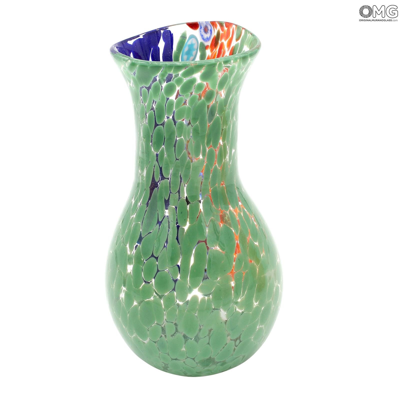 Vase Bottle Rainbow Green Original Murano Glass Omg