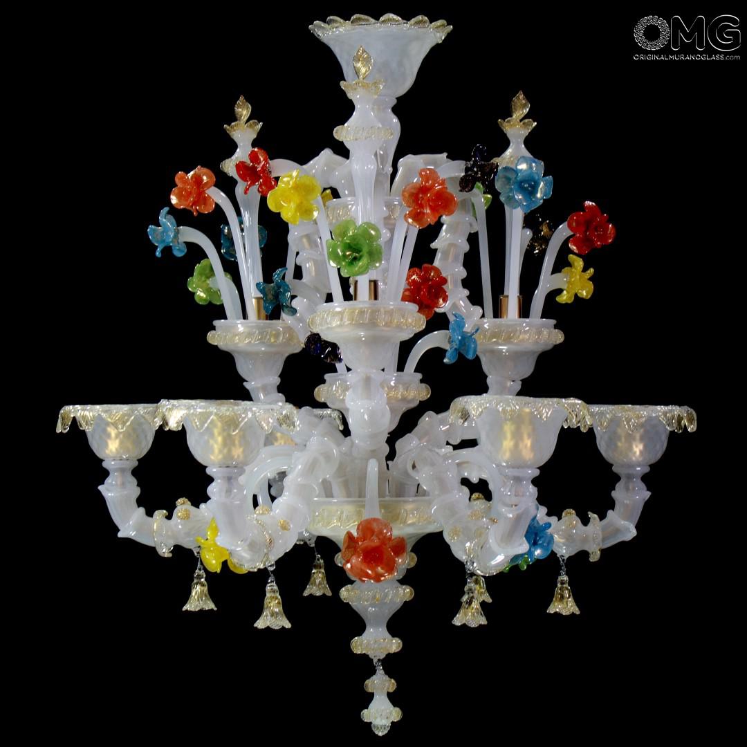 Chandelier Fioina White Rezzonico Murano Glass