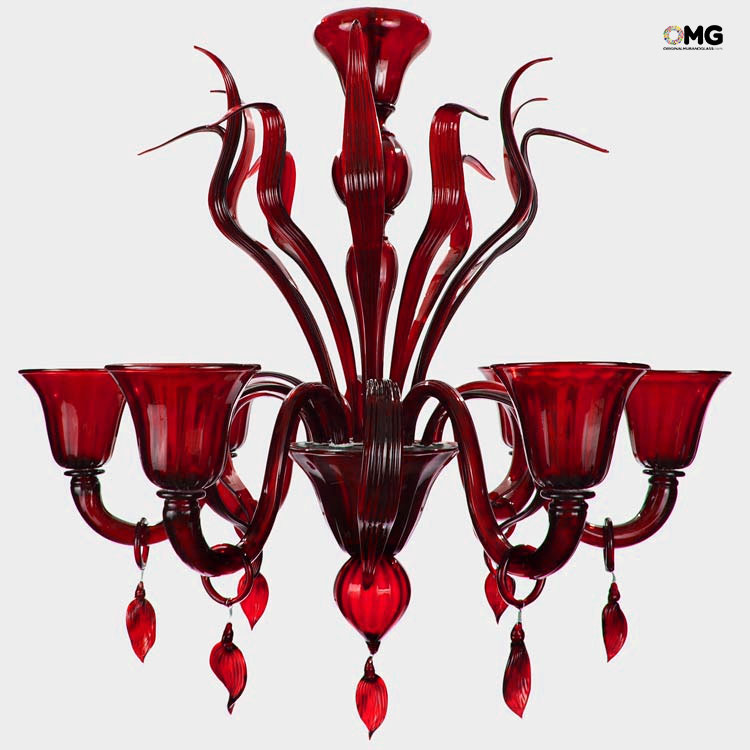 Venetian Chandelier Corvo Red Murano Glass Venetian Chandelier Corvo Red, Venetian Red Chandelier