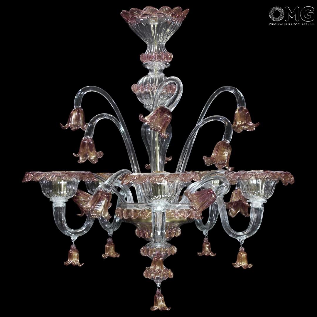 Lampadario tulipano ametista oro floreale vetro di murano Lampadario in vetro di murano