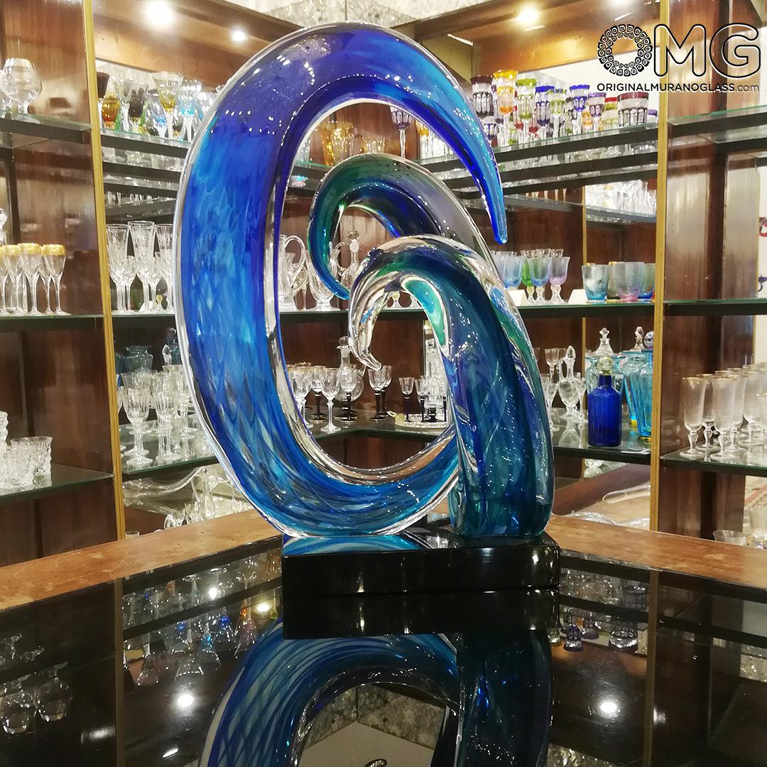 Beach Ocean Blue Waves Flowers Single Core European Murano Glass