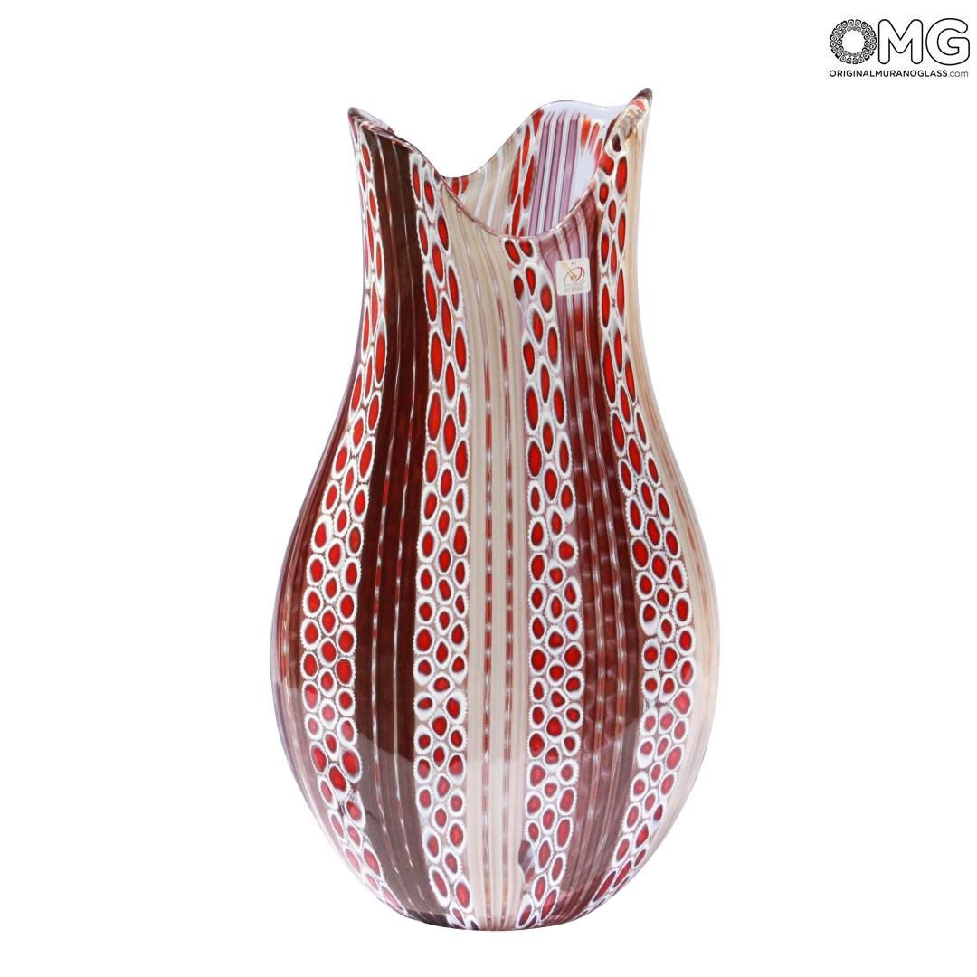 Vase Millefiori Avventurina Red And Brown Original Murano Glass Omg
