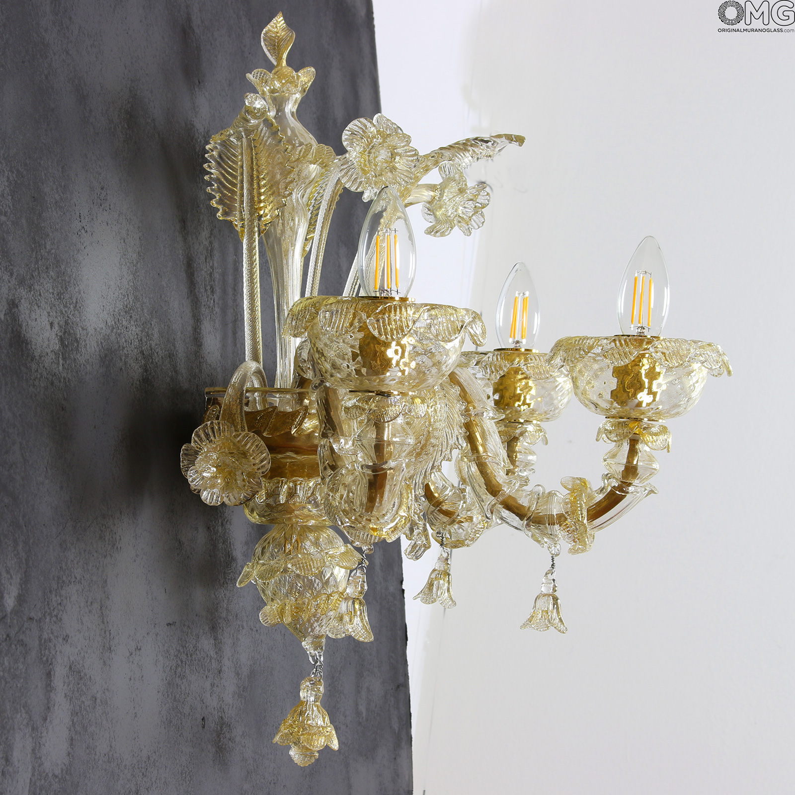 Wall lamp Golden King Rezzonico Original Murano Glass 3 lights