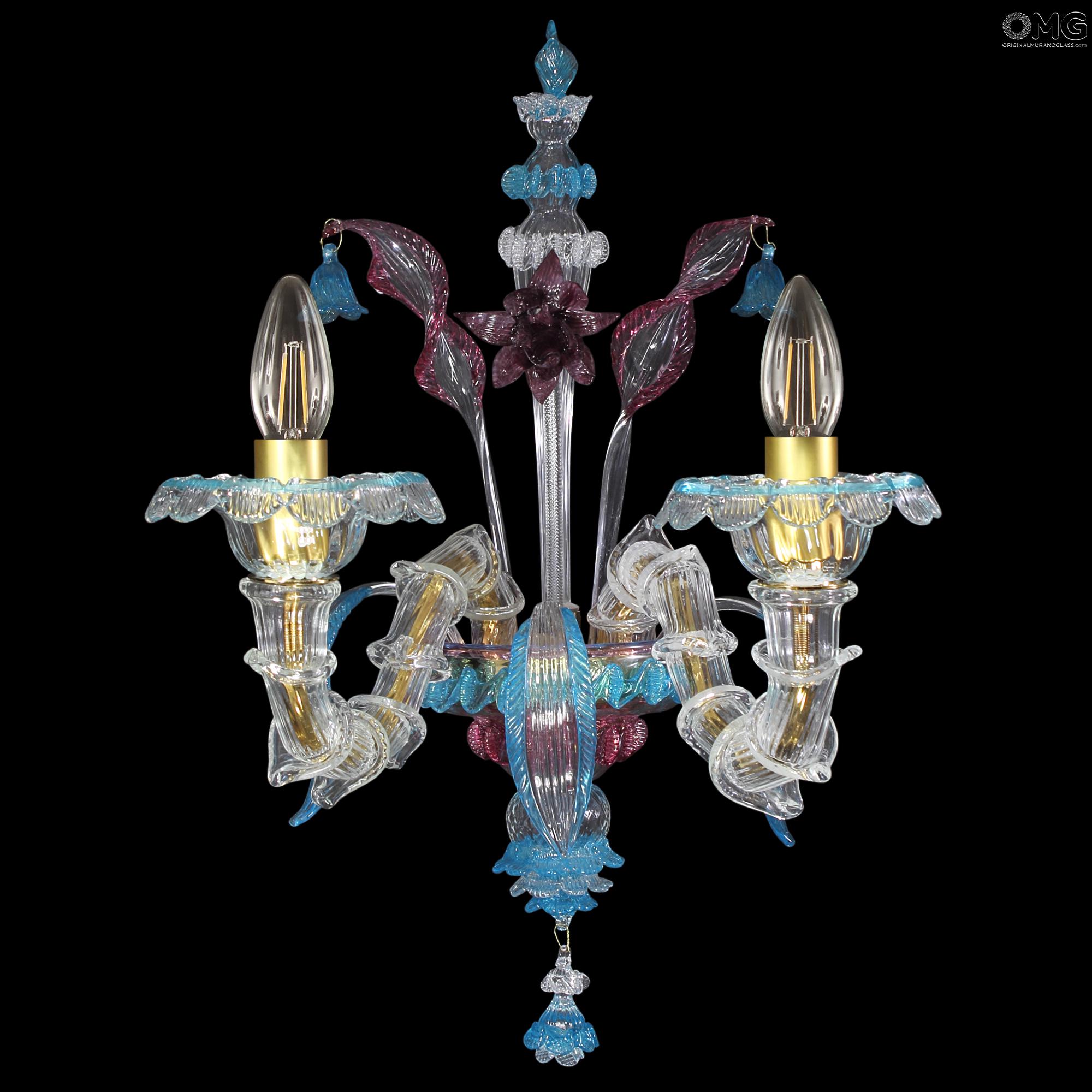 Wall Lamp Zaffiro Light Blue Murano Glass