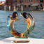 Lovers Sculpture Hug Calcedony - Original Murano Glass