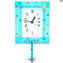 Sky - Reloj de pared de péndulo - Murrina Light Blue - Cristal de Murano original OMG