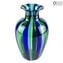 Vaso con Canne verdi blu in vetro di Murano originale soffiato