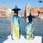 Couple chinois - Sculpture en calcédoine - Verre de Murano original OMG