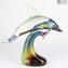 Dolphin on base - Sculpture in chalcedony - Original Murano glass Omg