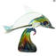 Dolphin on base - Sculpture in chalcedony - Original Murano glass Omg