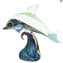 Dolphin on base - Sculpture in chalcedony - Original Murano glass Omg