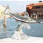 Shark on base - Sculpture in chalcedony - Original Murano glass OMG