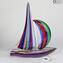 Sail boat Mix colored Cannes in Blue - Sculpture - Murano glass